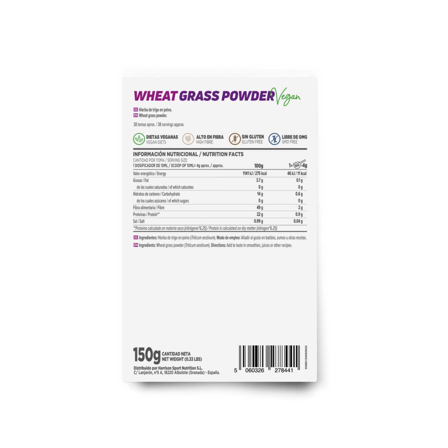 Hierba de trigo en polvo 150g sin sabor - Imagen 2