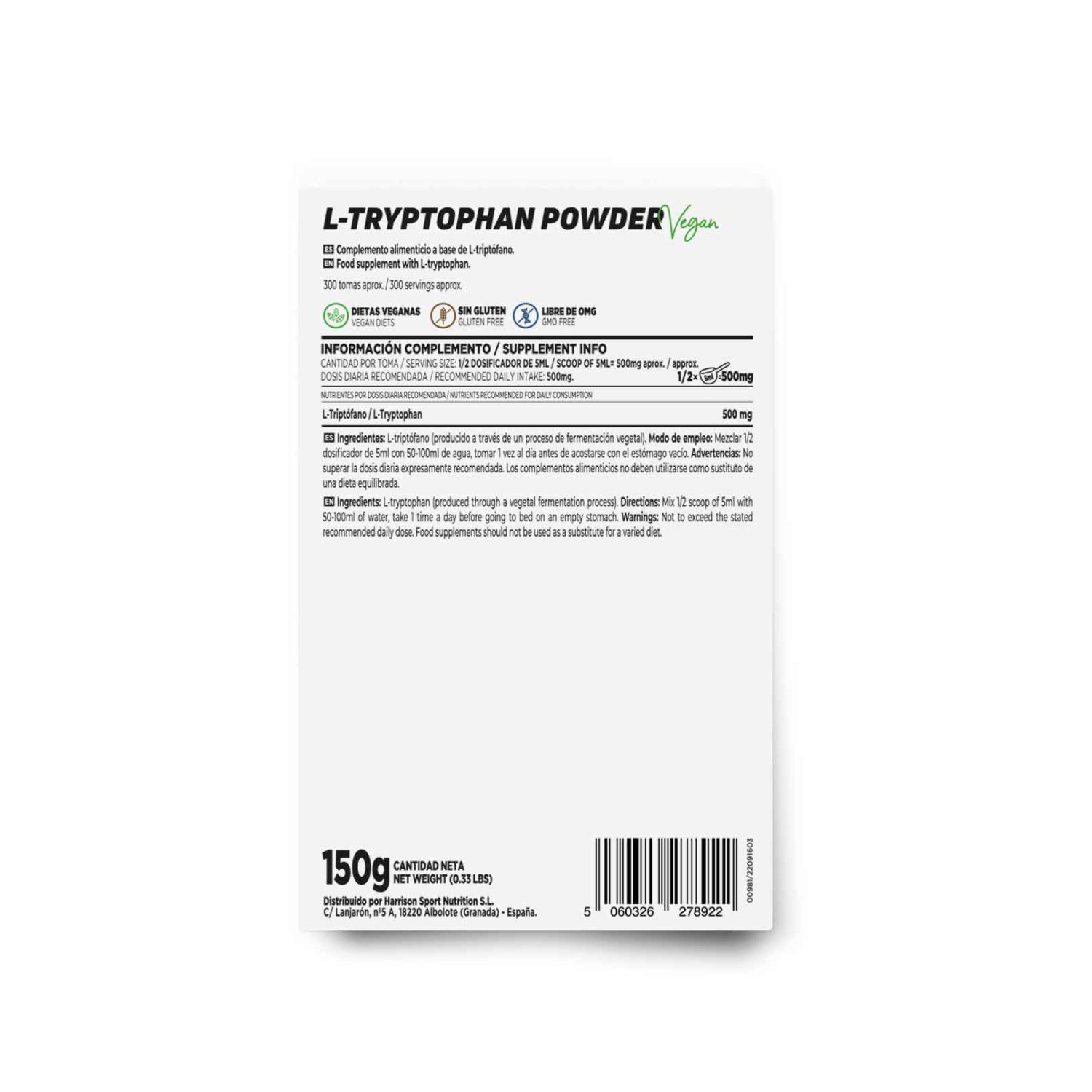 L-triptófano en polvo 150g - Imagen 2